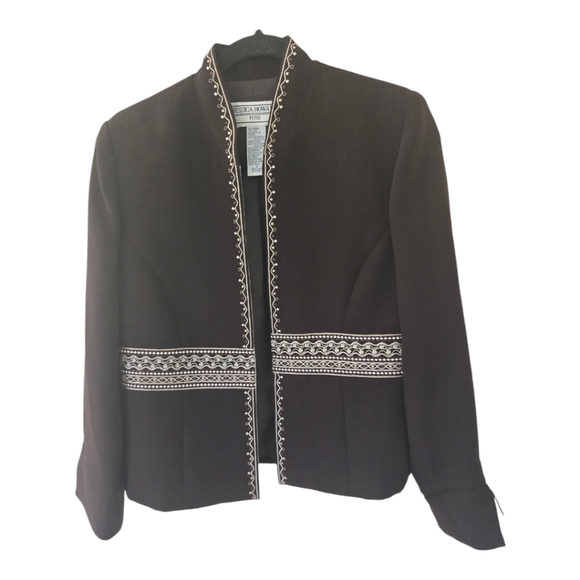 Jessica Howard Blazer Jacket Women P8 Brown Embroidered Open Career - Picture 1 of 11